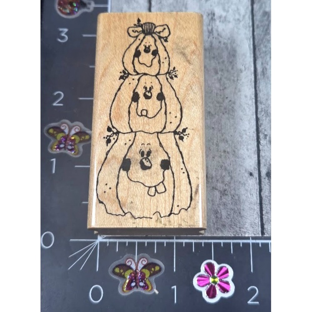 Artistic Stamp Pumpkin Trio KG219D Folk Halloween Fall Rubber Stamp Wood #E70